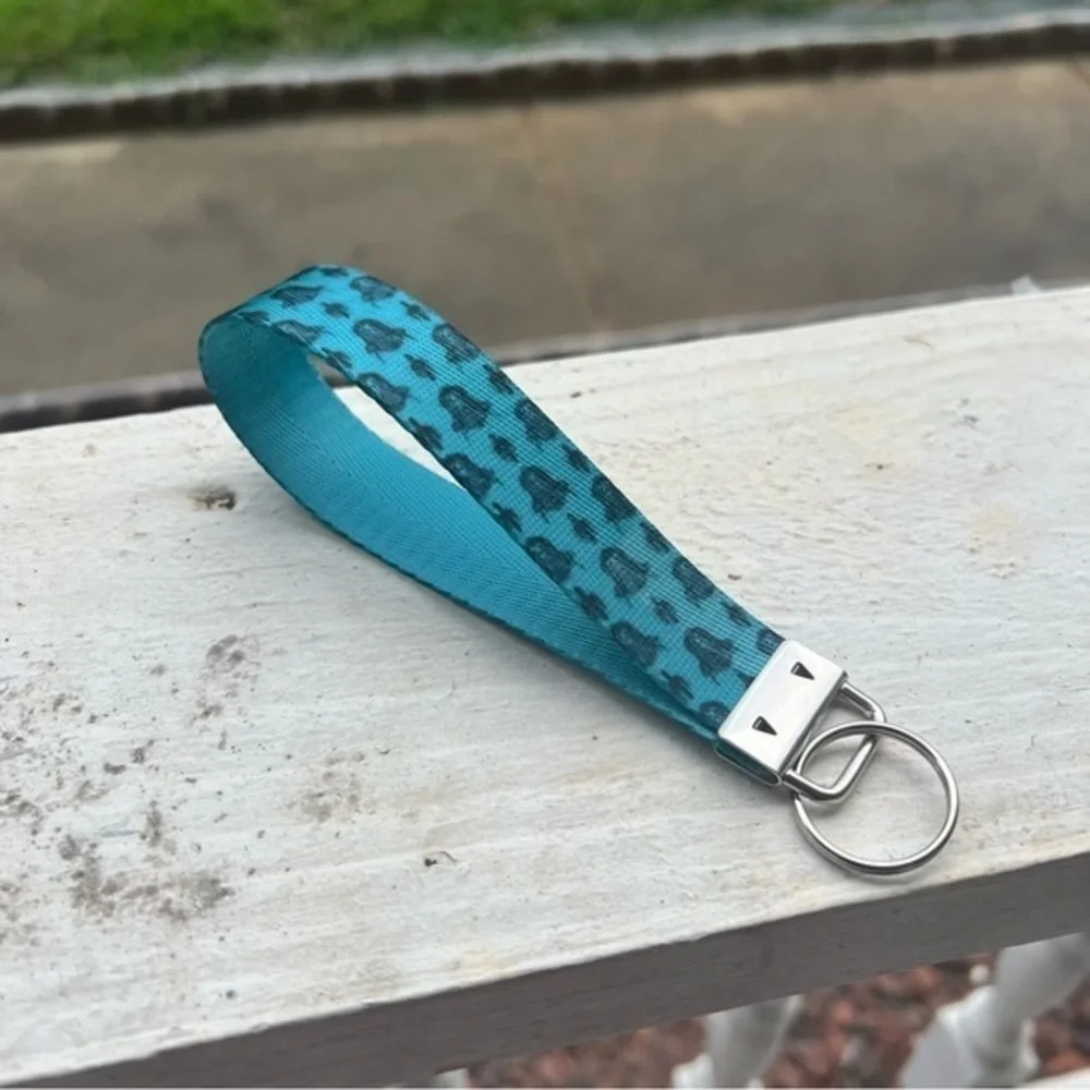 Handmade Teal Highland Cow Keychain Wristlet